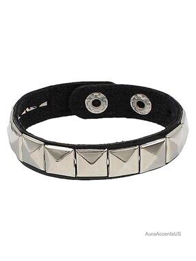 Studded Leather Cuff Bracelet Punk Goth Rock Wristband Adjustable